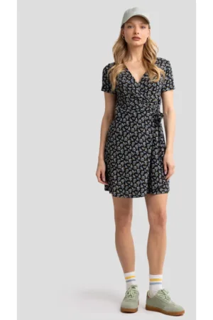Rochie din modal cu imprimeu floral Rihatana - Negru