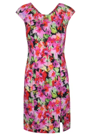 Rochie din raion cu imprimeu floral si maneci tip aripioara - Multicolor