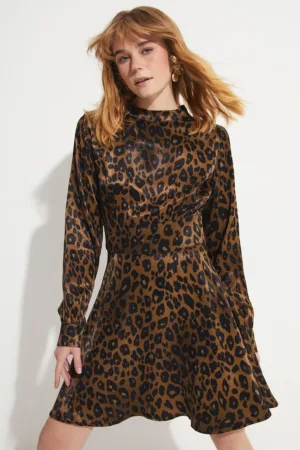 Rochie din satin cu animal print