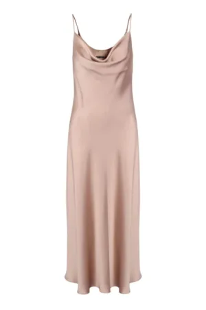 Rochie din satin cu bretele spaghetti si decolteu drapat
