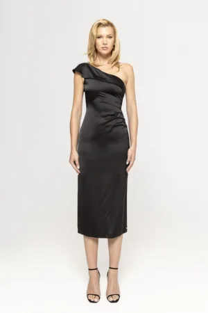 Rochie din satin cu decolteu pe un umar