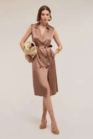 Rochie din satin cu doua randuri de nasturi