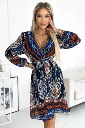Rochie din sifon cu maneca lunga -