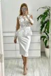 Rochie din tafta alba cu flori 3D