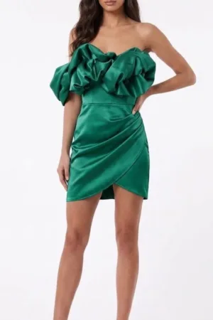 Rochie din tafta cu pense la talie si flori maxi in partea superioara