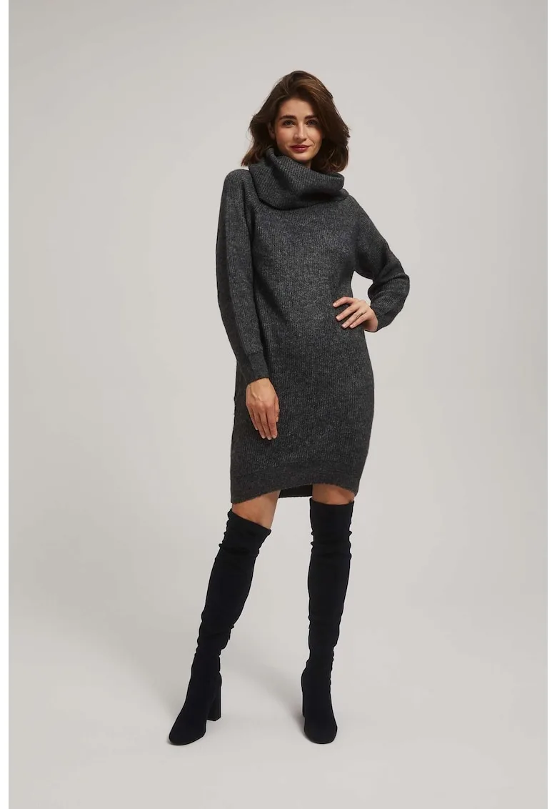 Rochie din tricot cu guler inalt grafit