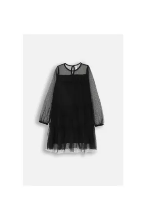 Rochie din tul - MYSTIC NATURE GIRL - maneci lungi - volane - negru - poliester