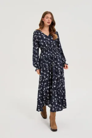 Rochie din vascoza cu flori navy