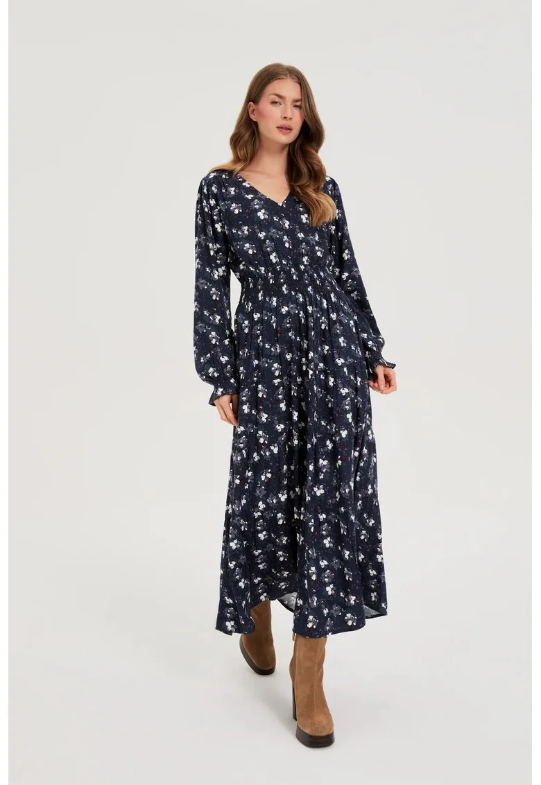 Rochie din vascoza cu flori navy