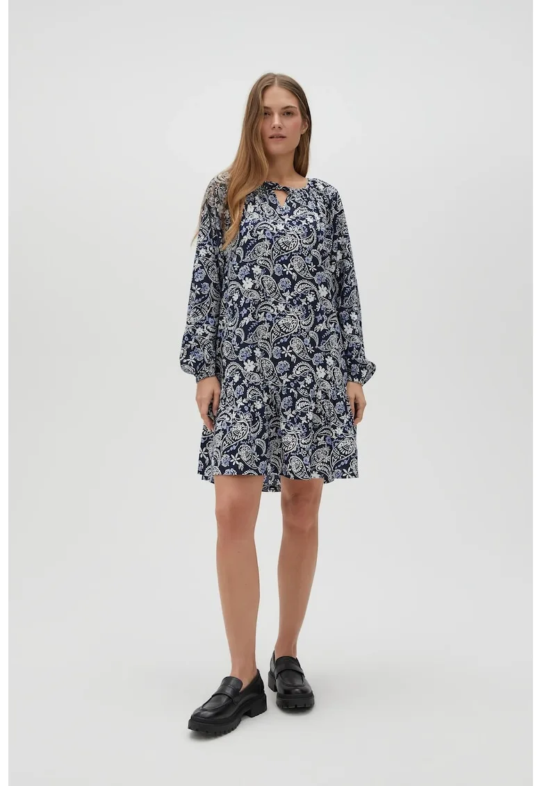 Rochie din vascoza cu imprimeu paisley albastru inchis