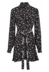 Rochie din vascoza cu maneca lunga - Alb - Negru