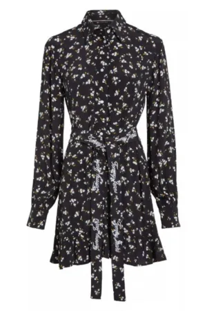 Rochie din vascoza cu maneca lunga - Alb - Negru