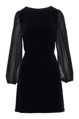 Rochie din velur cu maneci din sifon