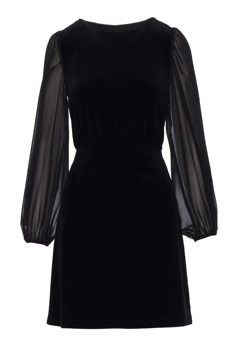 Rochie din velur cu maneci din sifon