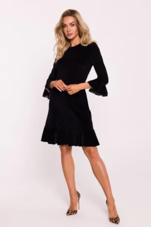 Rochie din velur cu volane