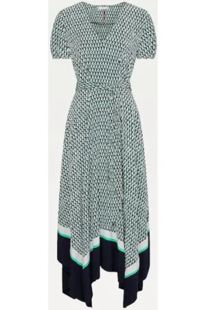 Rochie din viscoza cu print geometric - Alb - Verde -