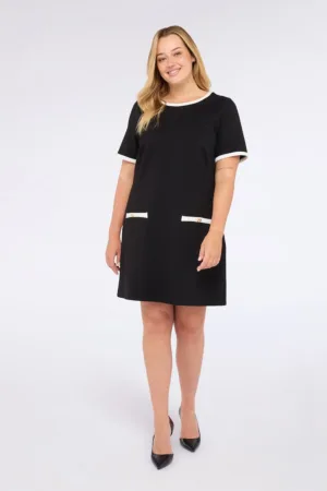 Rochie dreapta cu terminatii contrastante