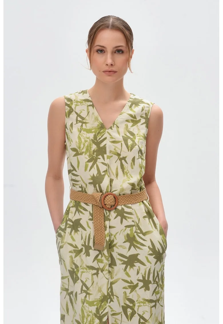 Rochie dreapta din amestec de in cu buzunare laterale