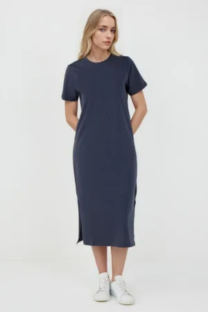 Rochie dreapta midi din bumbac cu slituri laterale