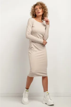 Rochie dreapta uni T377 bej deschis