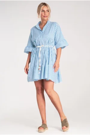 Rochie dungi - maneci largi - albastra - fabricata din material de calitate -