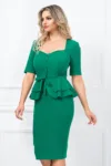 Rochie eleganta InPuff office verde conica cu peplum