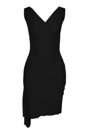 Rochie eleganta M053 - asimetrica - fara maneci - neagra - poliester-elastan
