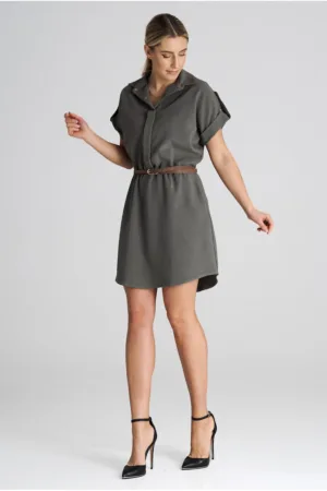 Rochie eleganta  M1001 - midi - cu curea - verde - poliester - viscoza - elastan
