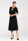 Rochie eleganta  M1033 - neagra - din amestec de viscoza - poliester si elastan