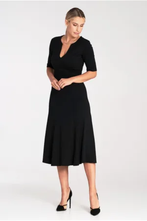 Rochie eleganta M1033 - neagra - din amestec de viscoza - poliester si elastan