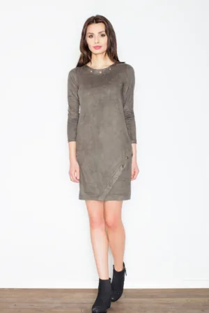Rochie eleganta M455 - verde - din poliester - cu maneca lunga
