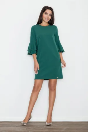 Rochie eleganta M564 - verde - cu volane - poliester - viscoza -