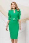 Rochie eleganta Pretty Girl tip creion verde cu perlute decorative