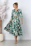 Rochie eleganta Yolanda Verde cu imprimeu alb