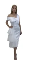 Rochie eleganta alba cu volane din tull suprapuse