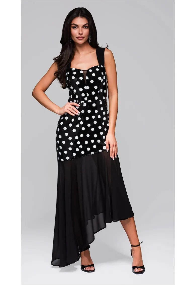 Rochie eleganta asimetrica cu aplicatii si fusta vaporoasa LA-OM-DLR245