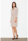 Rochie  eleganta - bej - cu curea - decolteu in V - poliester