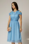 Rochie eleganta bleu din voal cu croi fluid