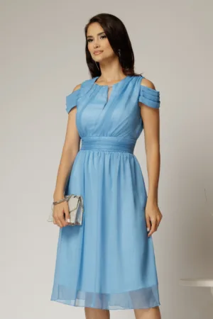 Rochie eleganta bleu din voal cu croi fluid