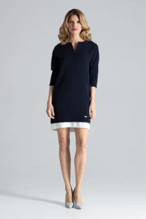 Rochie eleganta - bleumarin - cu buzunare - poliester -
