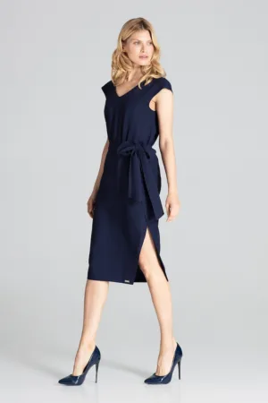 Rochie eleganta - bleumarin - cu fundita - poliester