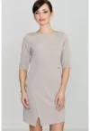 Rochie eleganta business  cu maneca scurta - bej - poliester 65% - viscoza 35%