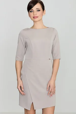 Rochie eleganta business cu maneca scurta - bej - poliester 65% - viscoza 35%