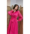 Rochie eleganta clos din organza fucsia cu cordon la talie