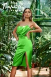 Rochie eleganta conica verde cu slit pe picior