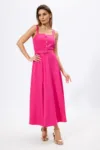 Rochie eleganta cu bretele si butoni aurii Hadley Ciclam