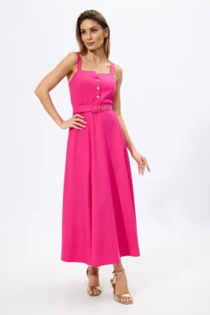 Rochie eleganta cu bretele si butoni aurii Hadley Ciclam