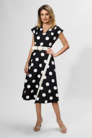 Rochie eleganta cu buline si crepeu Lisbeth Bicolora
