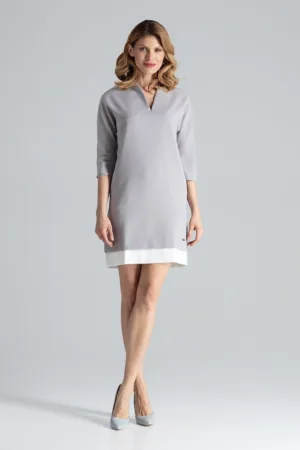 Rochie eleganta - cu buzunare - gri - poliester