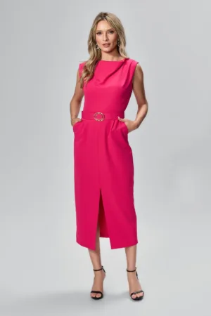 Rochie eleganta cu buzunare si crepeu Bernadette Ciclam